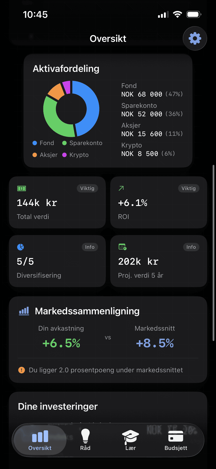 Investeringsoversikt i BALDR